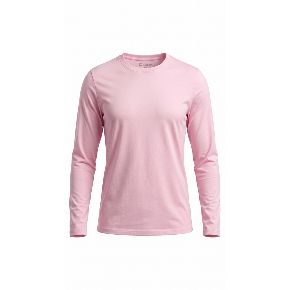No Boundaries Womens Long Sleeve‎ Crew Neck T-Shirt Light Pink Small Basic Tee